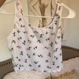 White pink flower crop top